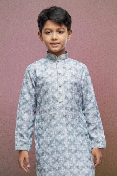 Raivat Ethnic Cotton Thread Work Kids Kurta Pajama In Sky Blue Colour