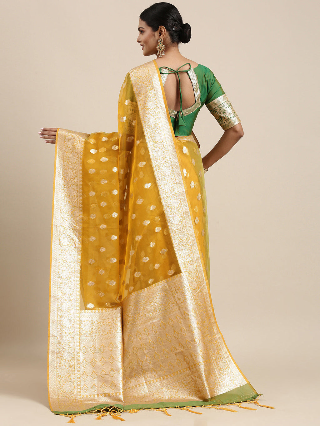 Saree Mall Mustard Ethnic Motifs Zari Organza Banarasi Saree - Distacart