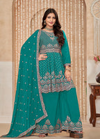 Monjolika Fashion Turquoise Color Embroidered Santoon Chinnon Salwar Suit - Distacart