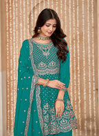 Monjolika Fashion Turquoise Color Embroidered Santoon Chinnon Salwar Suit - Distacart