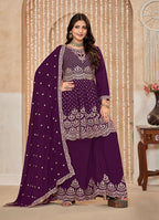 Monjolika Fashion Wine Color Embroidered Santoon Chinnon Salwar Suit - Distacart
