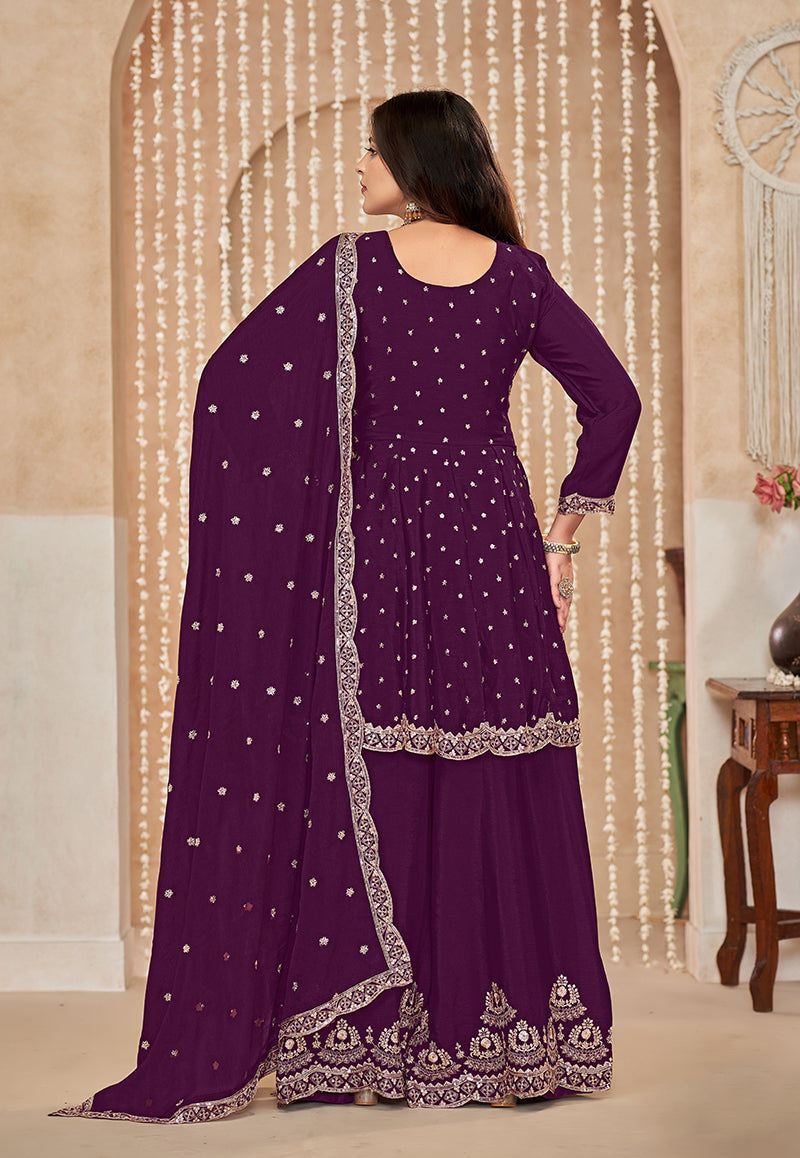 Monjolika Fashion Wine Color Embroidered Santoon Chinnon Salwar Suit - Distacart