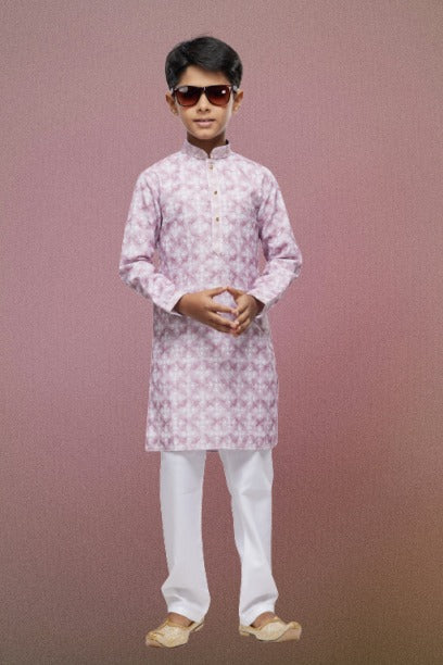 Raivat Ethnic Cotton Thread Work Kids Kurta Pajama In Pink Colour