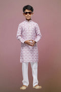 Raivat Ethnic Cotton Thread Work Kids Kurta Pajama In Pink Colour