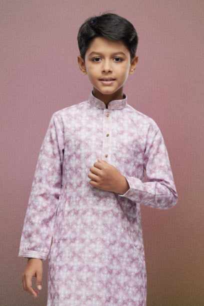 Raivat Ethnic Cotton Thread Work Kids Kurta Pajama In Pink Colour