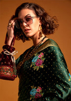 Monjolika Fashion Dark Green Handloom Silk Traditional Saree