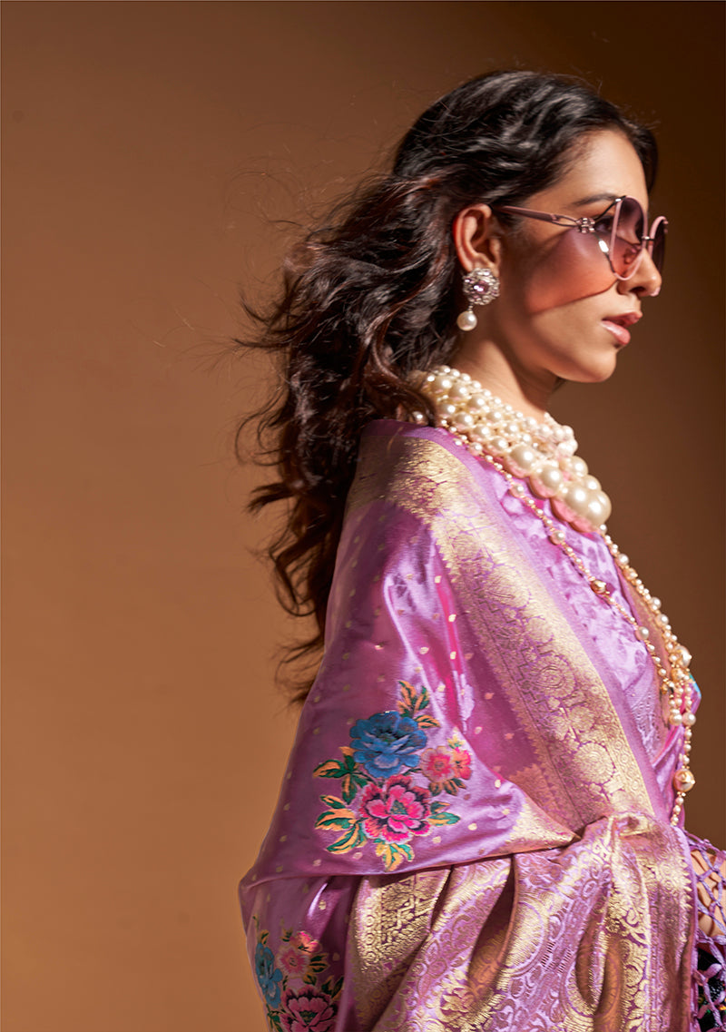 Monjolika Fashion Handloom Silk Weaving Trendy Saree In Lavender