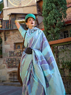 Monjolika Fashion Aqua Blue Ceremonial Katan Silk Weaving Zari Contemporary Saree - Distacart