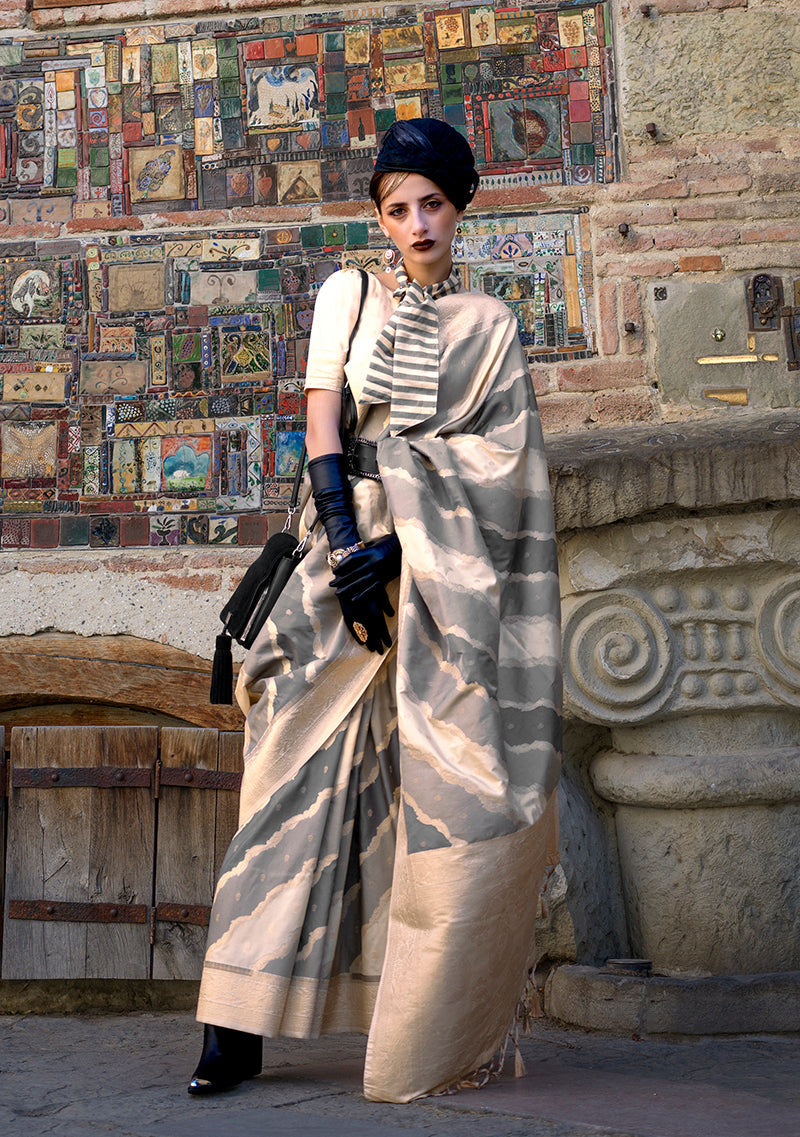 Monjolika Fashion Weaving Zari Katan Silk Designer Saree In Beige - Distacart