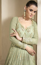 Anaita Mehendi Embroidered Viscose Jacquard Anarkali Suit - Distacart