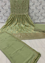 Anaita Mehendi Embroidered Viscose Jacquard Anarkali Suit - Distacart