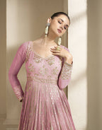 Anaita Purple Embroidered Viscose Jacquard Anarkali Suit - Distacart