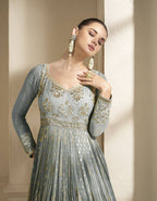 Anaita Grey Embroidered Viscose Jacquard Anarkali Suit - Distacart