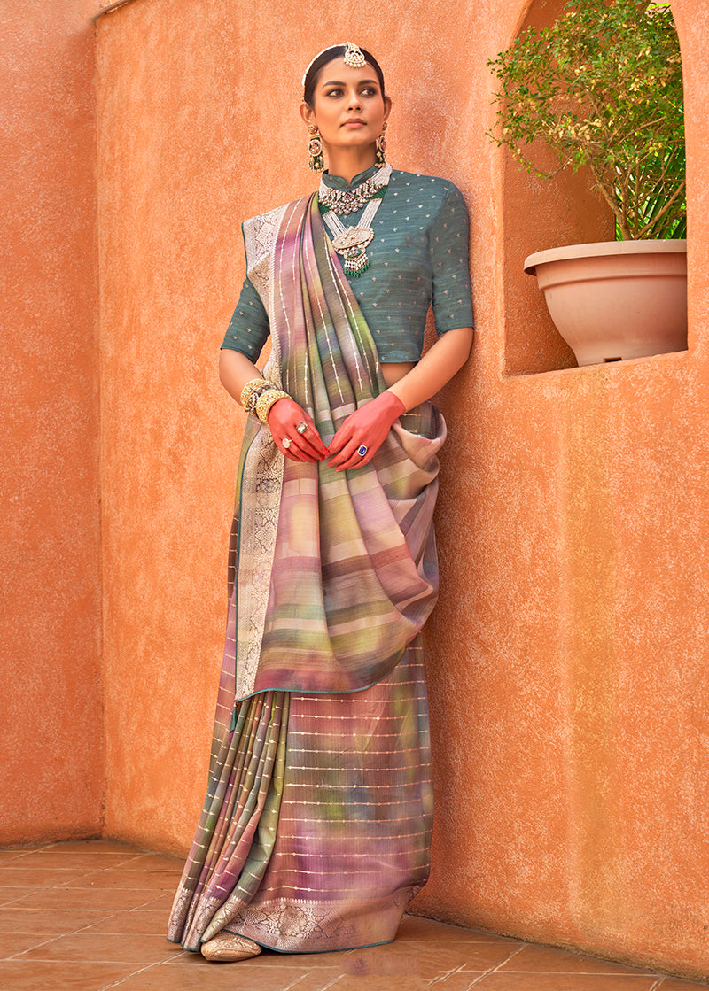 Monjolika Fashion Silk Multi Colour Foil Print Contemporary Saree - Distacart