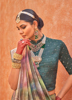 Monjolika Fashion Silk Multi Colour Foil Print Contemporary Saree - Distacart