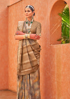 Monjolika Fashion Foil Print Traditional Silk Saree In Light Brown - Distacart