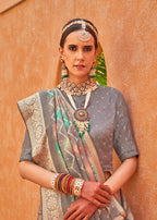 Monjolika Fashion Silk Foil Print Trendy Saree In Grey - Distacart