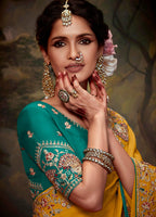 Monjolika Fashion Organza Mustard Embroidered Thread Work Contemporary Saree - Distacart