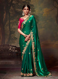 Monjolika Fashion Organza Green Embroidered Thread Work Trendy Saree