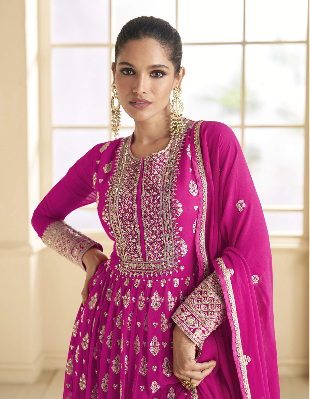 Anaita Pink Embroidered Viscose Jacquard Anarkali Suit - Distacart
