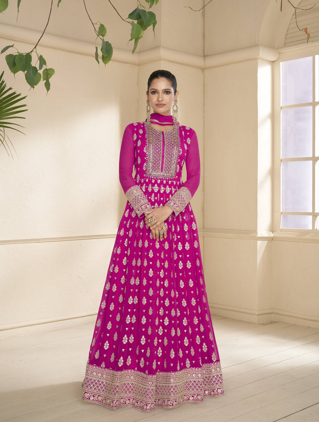 Anaita Pink Embroidered Viscose Jacquard Anarkali Suit - Distacart