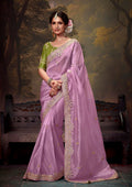Monjolika Fashion Organza Embroidered Thread Work Mauve Contemporary Saree
