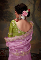 Monjolika Fashion Organza Embroidered Thread Work Mauve Contemporary Saree