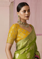 Monjolika Fashion Viscose Weaving Floral Printed Contemporary Saree In Green - Distacart
