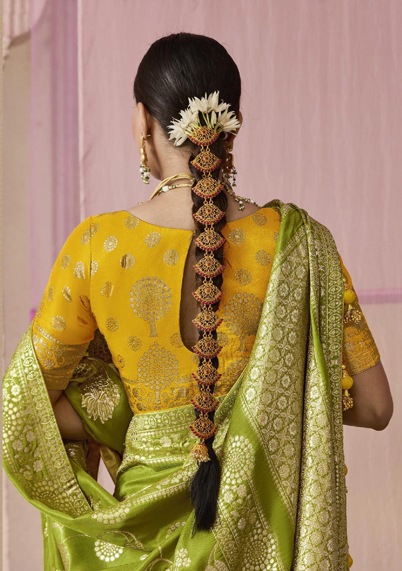 Monjolika Fashion Viscose Weaving Floral Printed Contemporary Saree In Green - Distacart