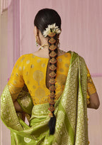 Monjolika Fashion Viscose Weaving Floral Printed Contemporary Saree In Green - Distacart