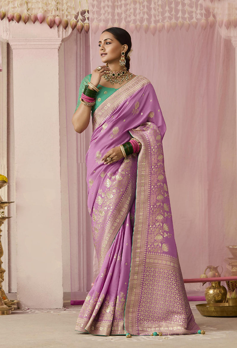 Monjolika Fashion Viscose Mauve Weaving Floral Printed Designer Saree - Distacart