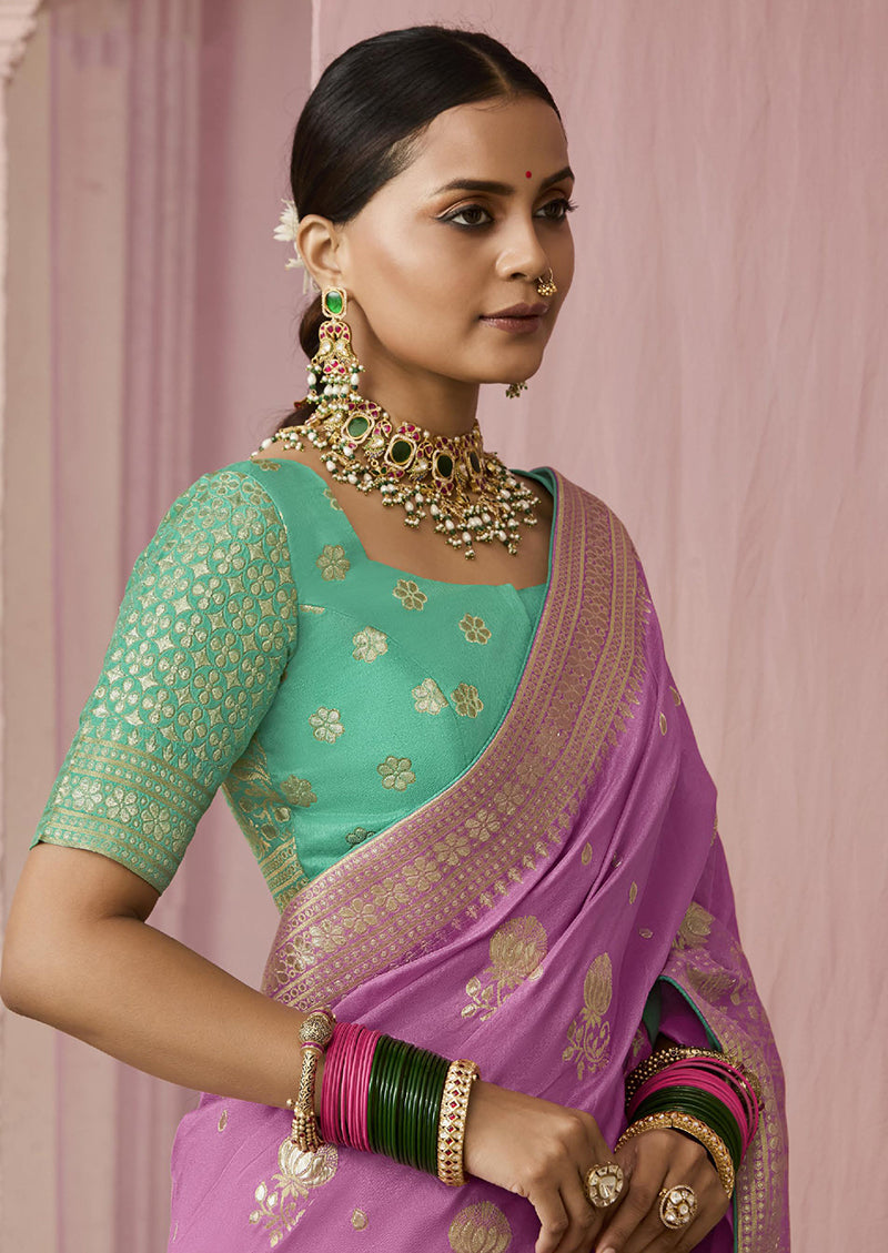 Monjolika Fashion Viscose Mauve Weaving Floral Printed Designer Saree - Distacart