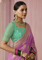 Monjolika Fashion Viscose Mauve Weaving Floral Printed Designer Saree - Distacart