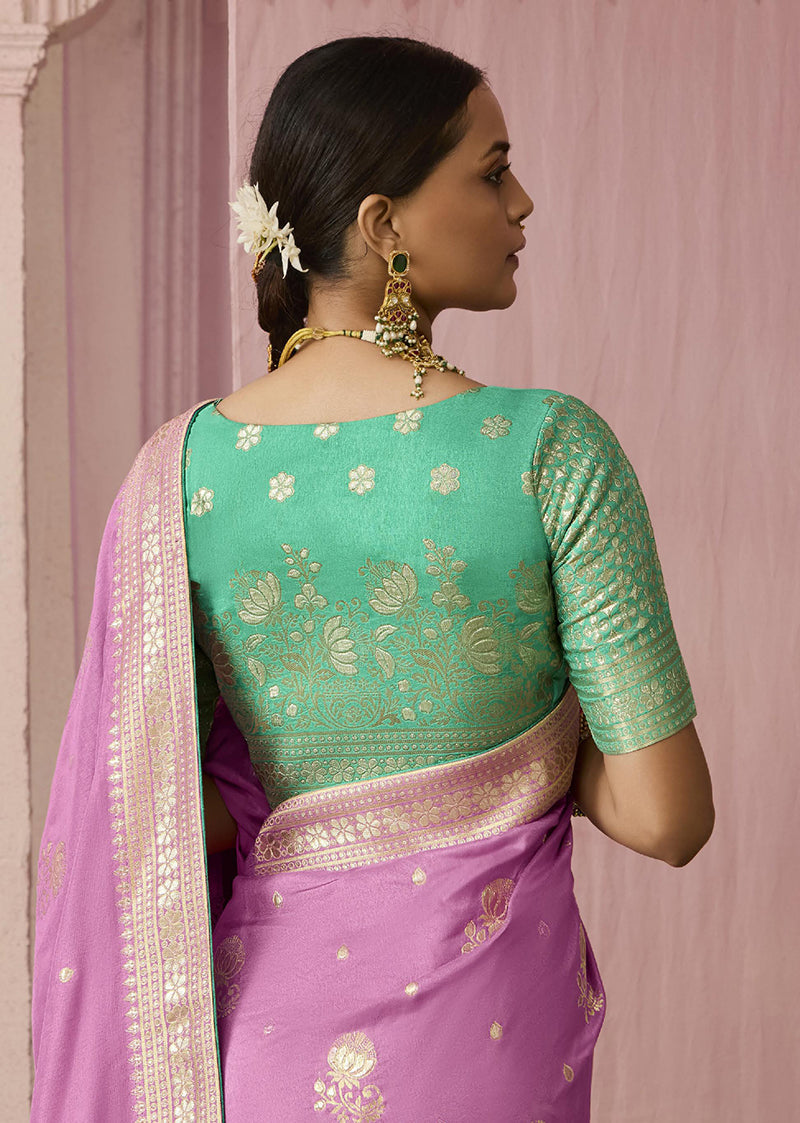 Monjolika Fashion Viscose Mauve Weaving Floral Printed Designer Saree - Distacart