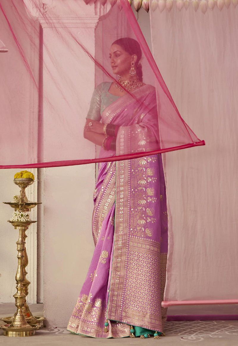 Monjolika Fashion Viscose Mauve Weaving Floral Printed Designer Saree - Distacart