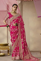 Monjolika Fashion Rani Pink Viscose Weaving Floral Printed Trendy Saree - Distacart