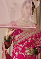 Monjolika Fashion Rani Pink Viscose Weaving Floral Printed Trendy Saree - Distacart