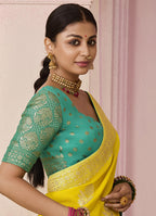 Monjolika Fashion Yellow Weaving Floral Printed Viscose Classic Saree - Distacart