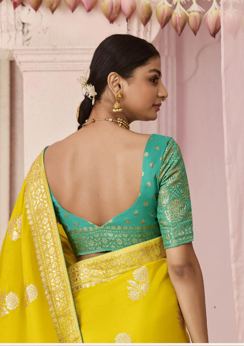 Monjolika Fashion Yellow Weaving Floral Printed Viscose Classic Saree - Distacart