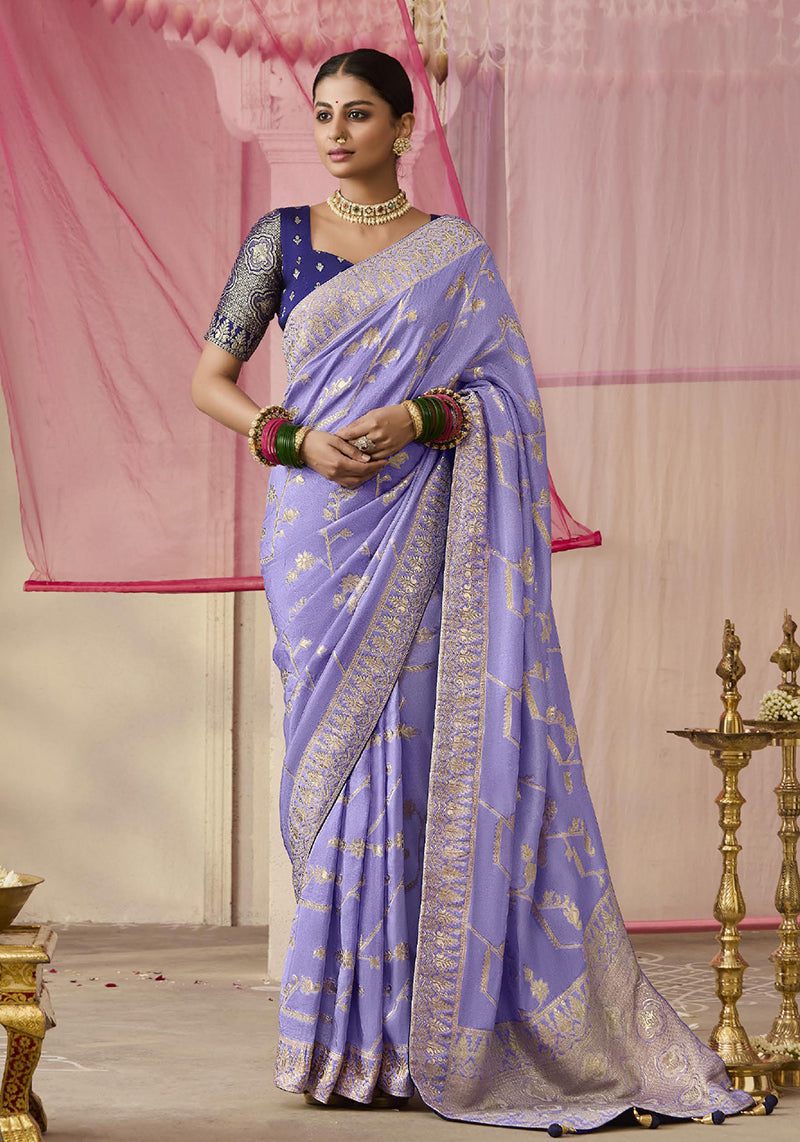 Monjolika Fashion Viscose Weaving Floral Printed Lavender Traditional Saree - Distacart