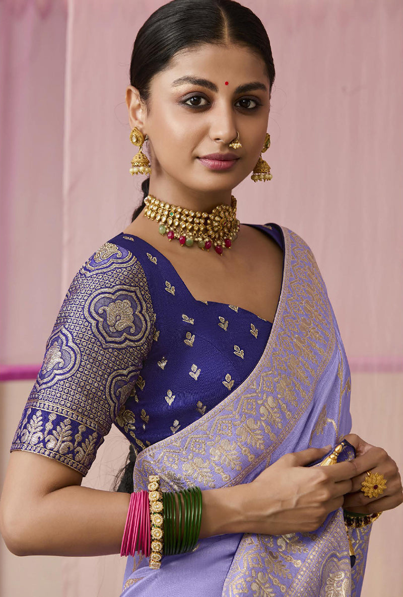 Monjolika Fashion Viscose Weaving Floral Printed Lavender Traditional Saree - Distacart