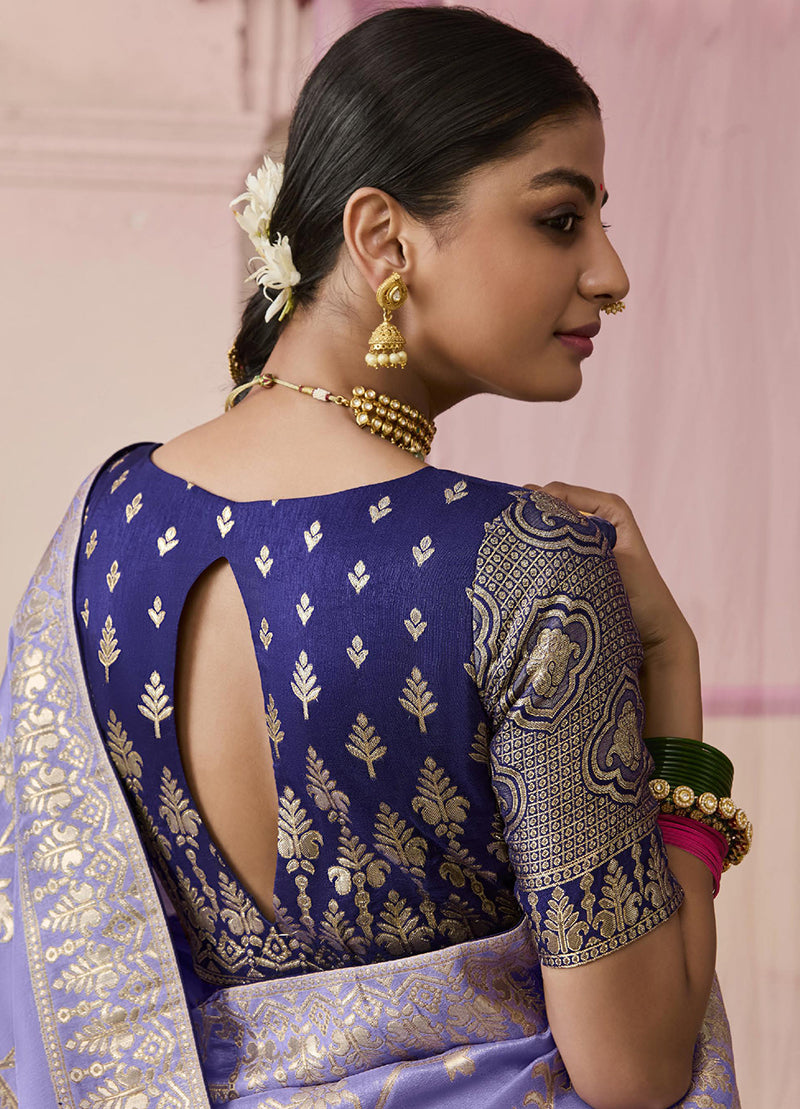 Monjolika Fashion Viscose Weaving Floral Printed Lavender Traditional Saree - Distacart