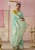 Monjolika Fashion Weaving Floral Printed Viscose Classic Saree In Aqua Blue - Distacart