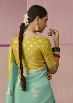 Monjolika Fashion Weaving Floral Printed Viscose Classic Saree In Aqua Blue - Distacart