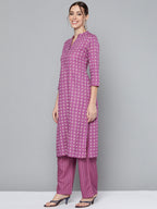 HERE&NOW Women Purple Printed Regular Kurta with Palazzos