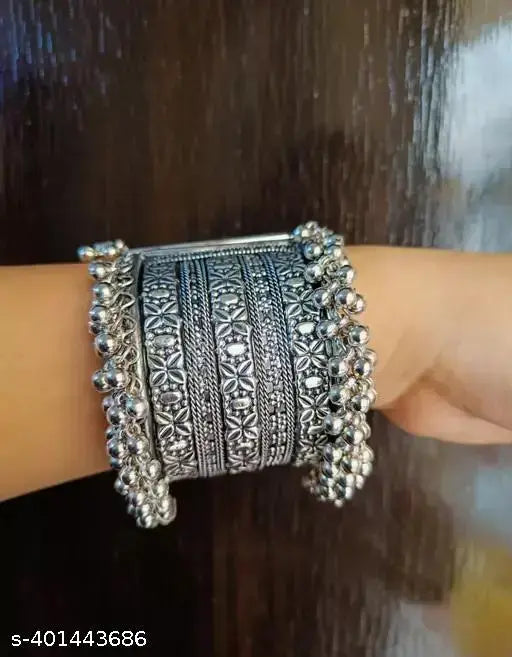 Tehzeeb Creations Women's Silver Colour Oxidised Bangle With Ghungroo - Distacart