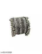 Tehzeeb Creations Women's Silver Colour Oxidised Bangle With Ghungroo - Distacart