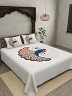 JAIPUR FABRIC Off White & Red Printed 240 TC Cotton King Bedsheet with 2 Pillow Covers - Distacart