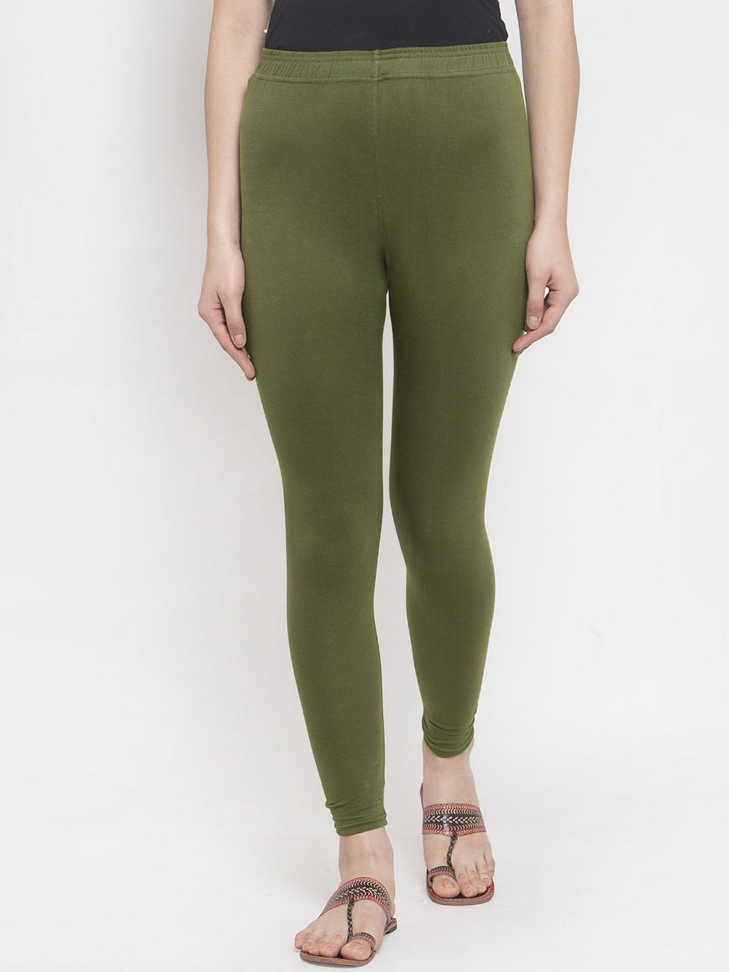 TAG 7 Women Olive Green Solid Ankle-Length Leggings