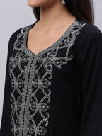 Souchii Women Black Ethnic Motifs Yoke Design Thread Work Kurta - Distacart